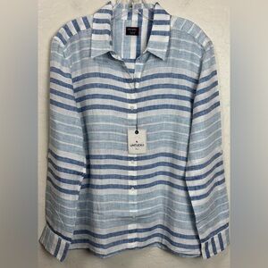 NEW Untuckit Vietti 100% Linen Long Sleeve Button Up Tunic Striped Beach 12 1001